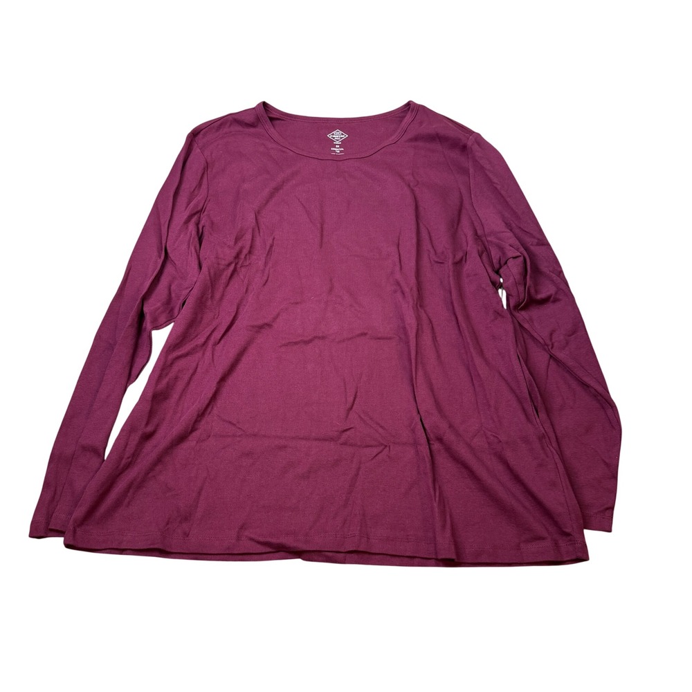 MSRP $22 St. John's Bay Women's 2X Deep Ruby Long Sleeve Essential Tee